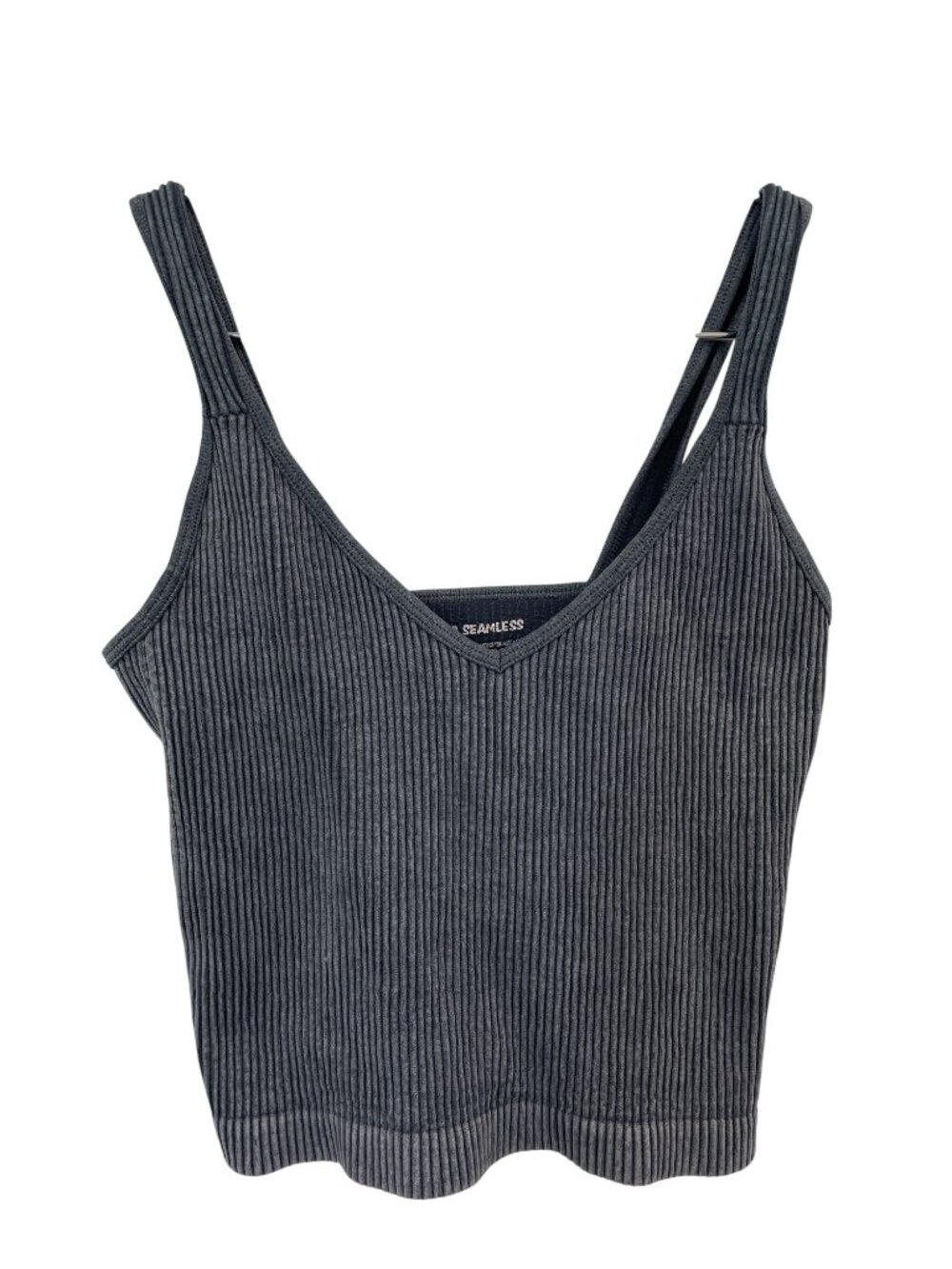 Bella Seamless Cropped Tank Top Medium Ribbed Sleeveless V Neck Gray Summer Wear